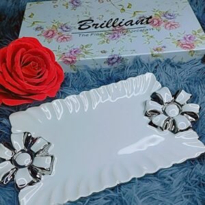 Fancy Serving Tray with Beautiful Flower Handle by Brilliant