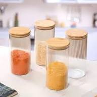 Circle Glass Jar with Air Tight Bamboo Lid 270 ml (Pack of 3) - Image 3