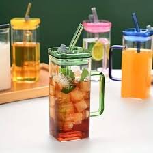 Square Glass Sipper with Glass Straw