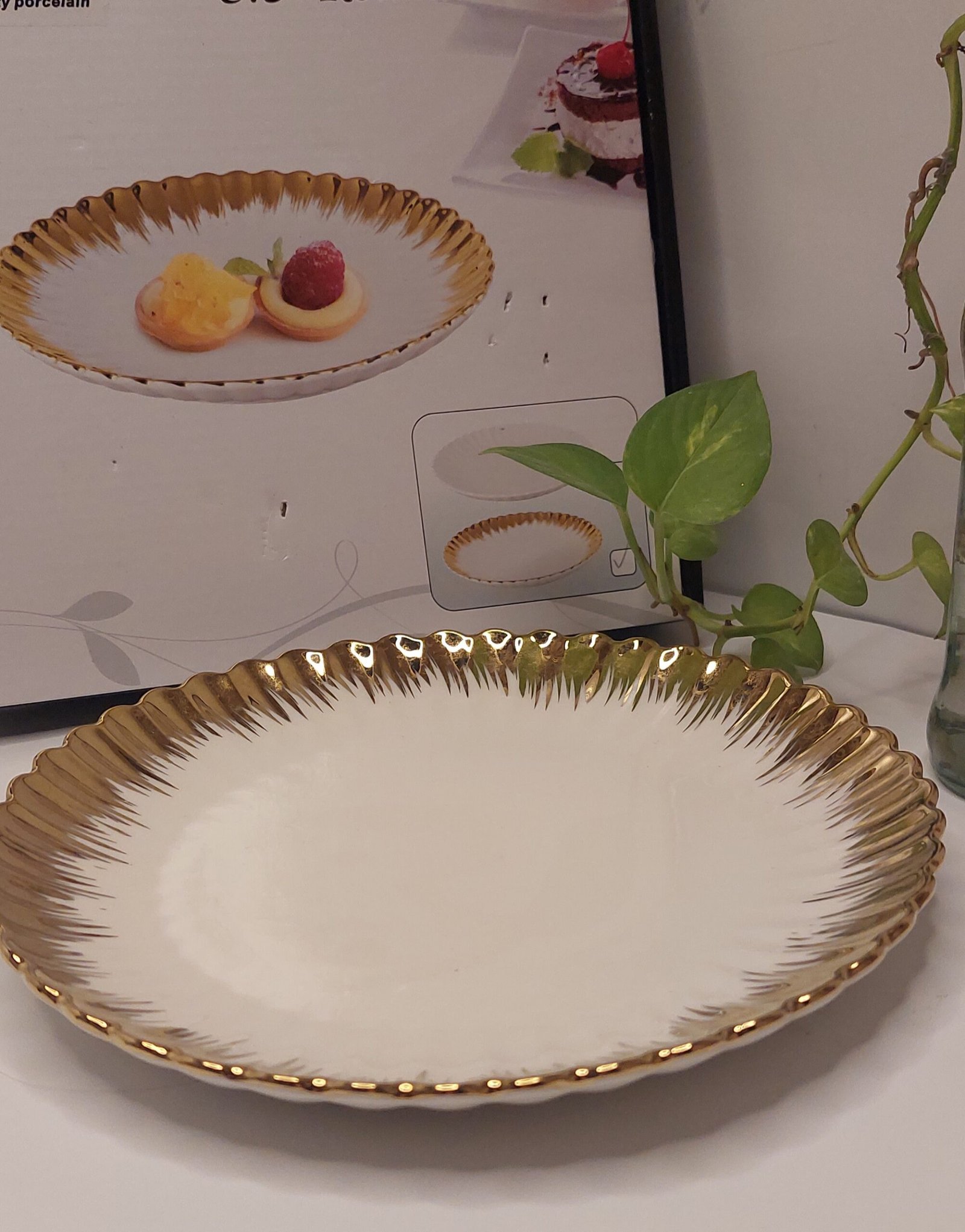 Elegant Ceramic Plate with Golden outline - Image 2