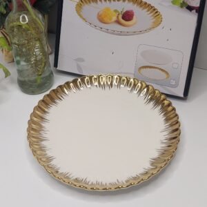 Elegant Ceramic Plate with Golden outline