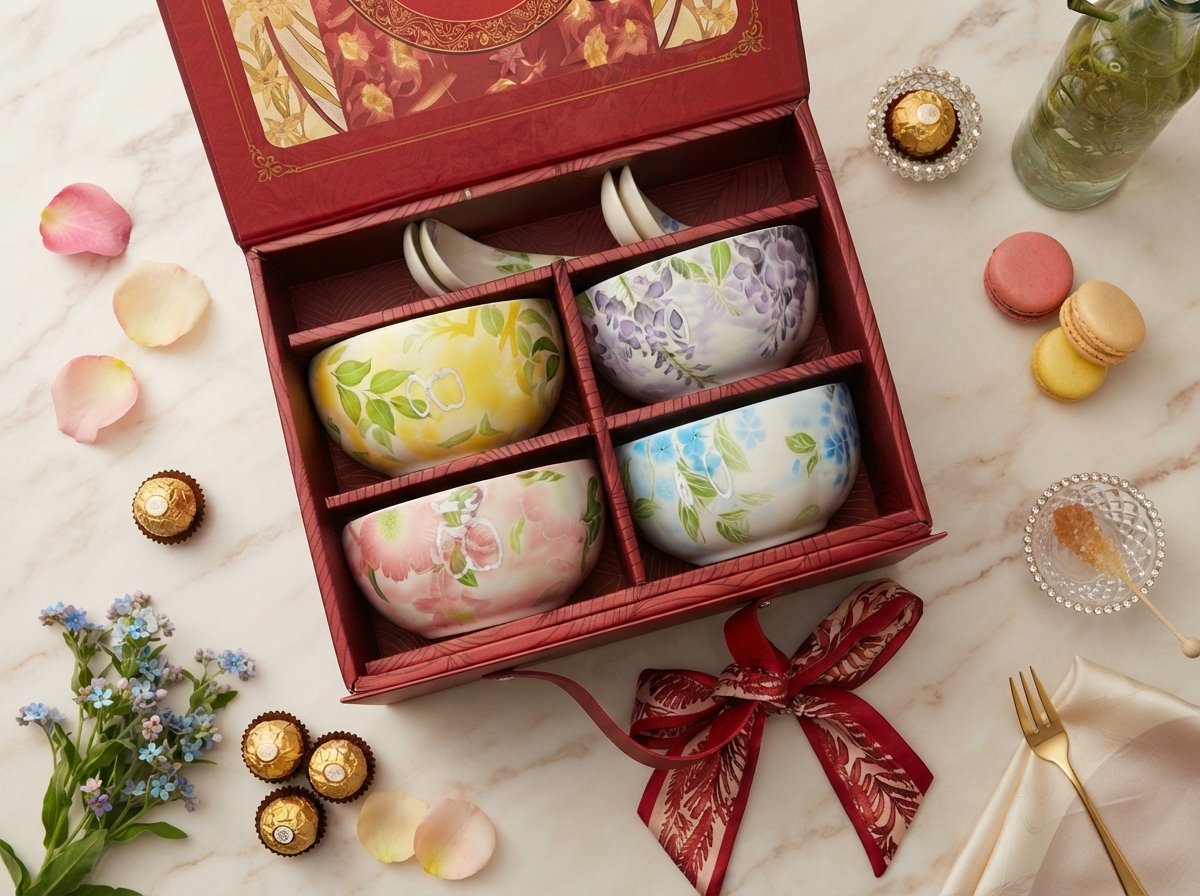 4- Piece Ceramic Bowls with Ceramic Spoons in a Gift Box