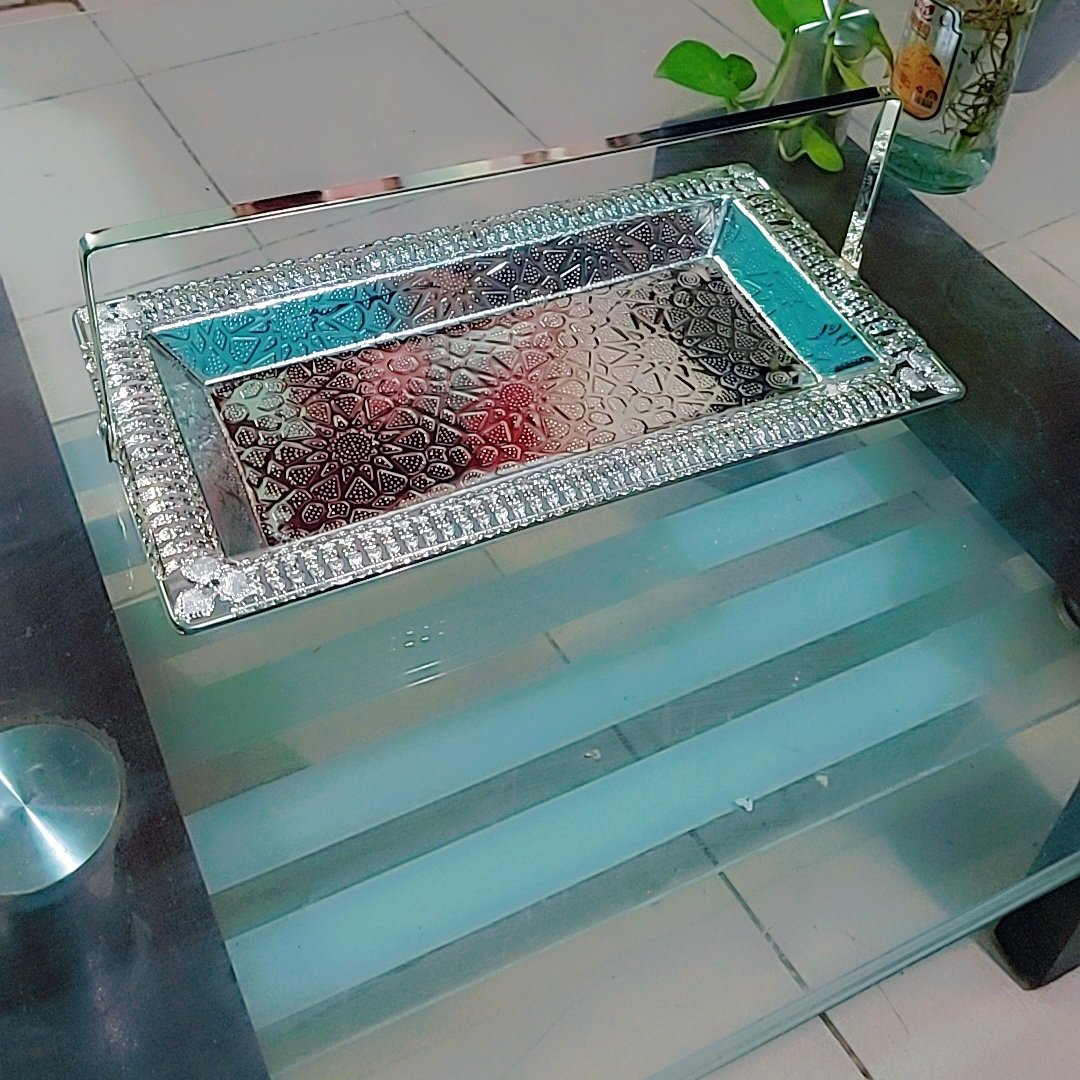 Luxury Metal Serving Tray with Handle (Rectangle) - Image 2