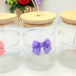 Glass Sipper with Straw & Attached Bow