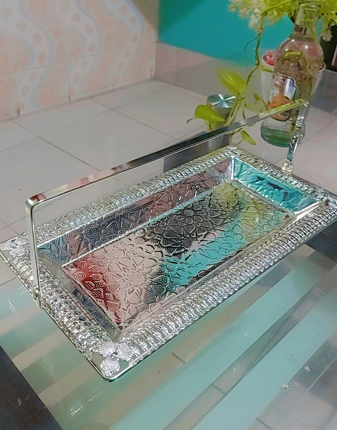 Luxury Metal Serving Tray with Handle (Rectangle)