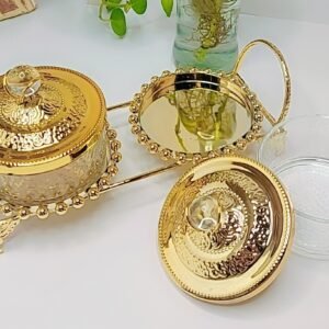 Luxury Glass Bowl with Elegant Metal Try & Lid