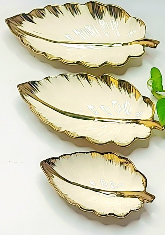Luxuary Leaf Deep Platter Ceramic Set of 3 - Image 2
