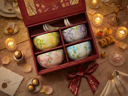 4- Piece Ceramic Bowls with Ceramic Spoons in a Gift Box - Image 5
